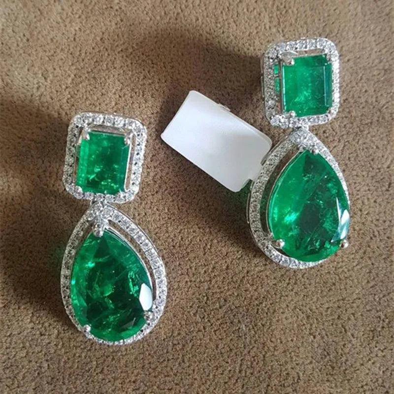 Silver White/Green CZ Dangle Earrings Wedding Jewelry