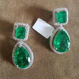 Silver White/Green CZ Dangle Earrings Wedding Jewelry