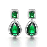Silver White/Green CZ Dangle Earrings Wedding Jewelry