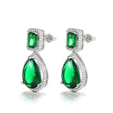 Silver White/Green CZ Dangle Earrings Wedding Jewelry