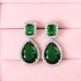 Silver White/Green CZ Dangle Earrings Wedding Jewelry