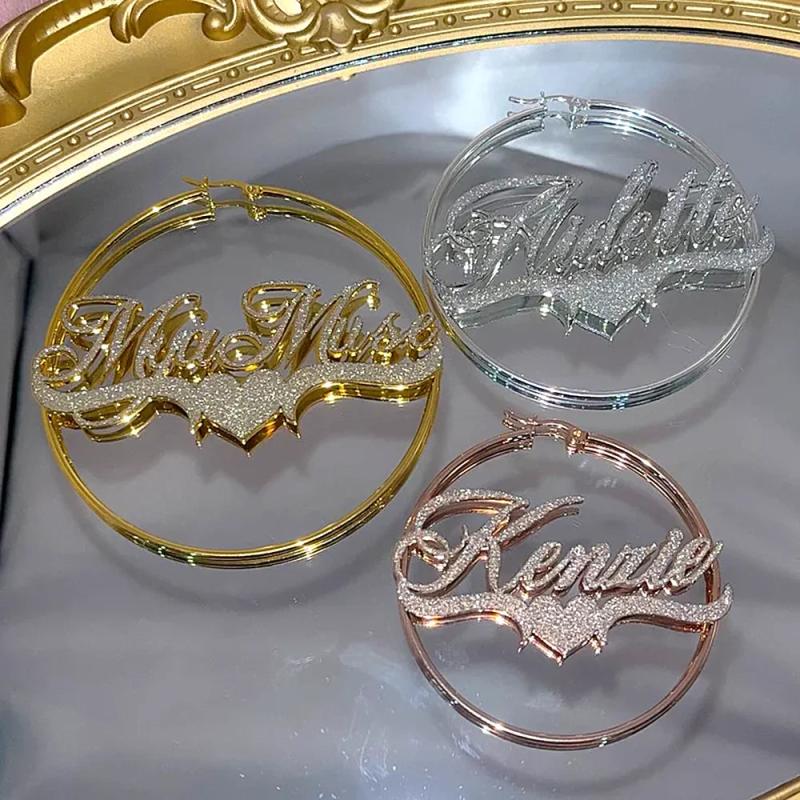 Custom Frosted Name Round Earrings Stainless Steel Personalized