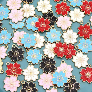 20Pcs Sakura Enamel Charms Alloy Flower Pendants 17*19MM
