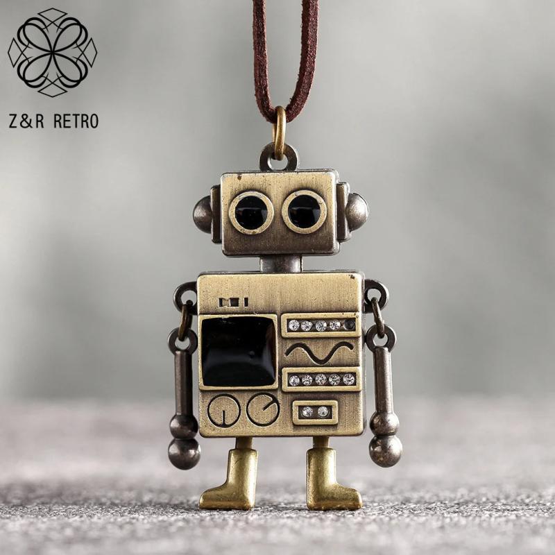 Vintage Long Robot Pendant Necklace for Women