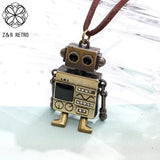 Vintage Long Robot Pendant Necklace for Women