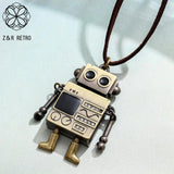 Vintage Long Robot Pendant Necklace for Women