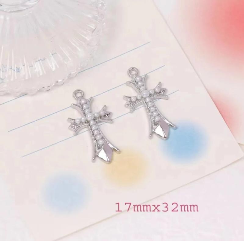 Alloy Melted Heart Cross Pink Rose Heart Pendant DIY Necklace Earrings