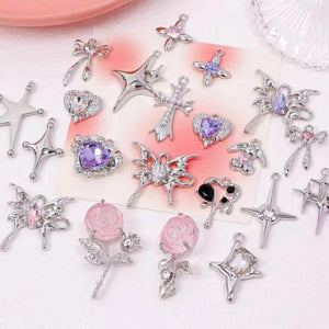 Alloy Melted Heart Cross Pink Rose Heart Pendant DIY Necklace Earrings