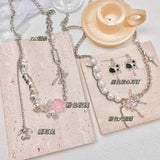 Alloy Melted Heart Cross Pink Rose Heart Pendant DIY Necklace Earrings