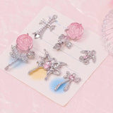 Alloy Melted Heart Cross Pink Rose Heart Pendant DIY Necklace Earrings