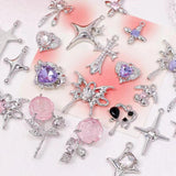Alloy Melted Heart Cross Pink Rose Heart Pendant DIY Necklace Earrings