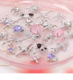 Alloy Melted Heart Cross Pink Rose Heart Pendant DIY Necklace Earrings