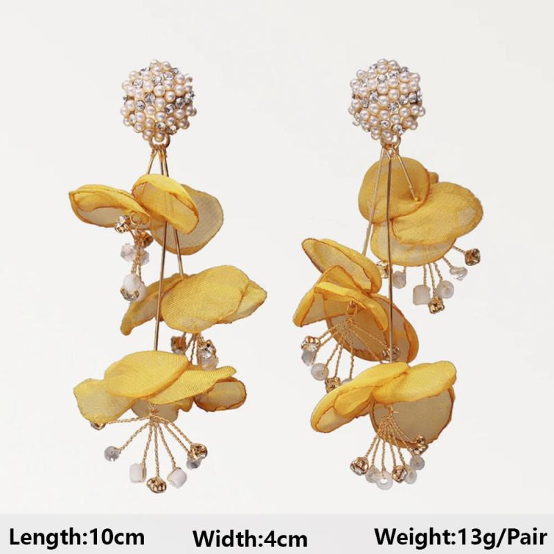 Crystal Acrylic Rose Petals Dangle Earrings Romantic Jewelry