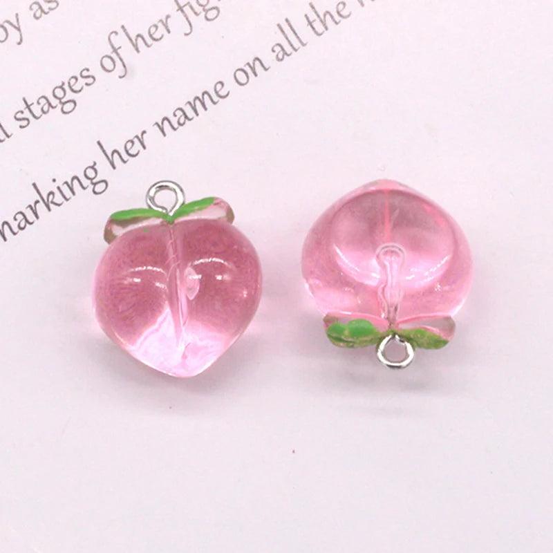 10Pcs Pink Peach Resin Fruit Charms for Jewelry Making DIY Crafts