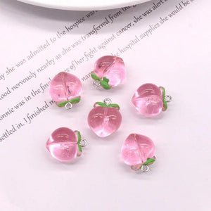 10Pcs Pink Peach Resin Fruit Charms for Jewelry Making DIY Crafts