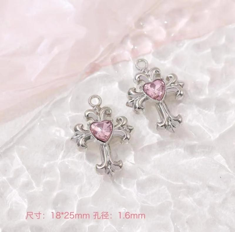 5Pcs Pink Alloy Pearl Rose Heart Bow Tulip Charms DIY Necklace Earrings Pendant