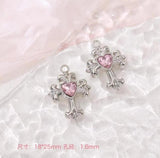 5Pcs Pink Alloy Pearl Rose Heart Bow Tulip Charms DIY Necklace Earrings Pendant