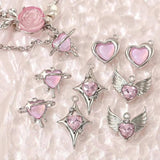 5Pcs Pink Alloy Pearl Rose Heart Bow Tulip Charms DIY Necklace Earrings Pendant