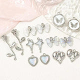 5Pcs Pink Alloy Pearl Rose Heart Bow Tulip Charms DIY Necklace Earrings Pendant
