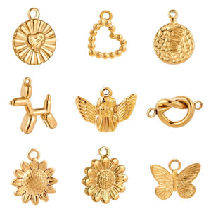 3PCS Stainless Steel Charms Heart Butterfly Sunflower Snake Dog