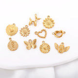 3PCS Stainless Steel Charms Heart Butterfly Sunflower Snake Dog