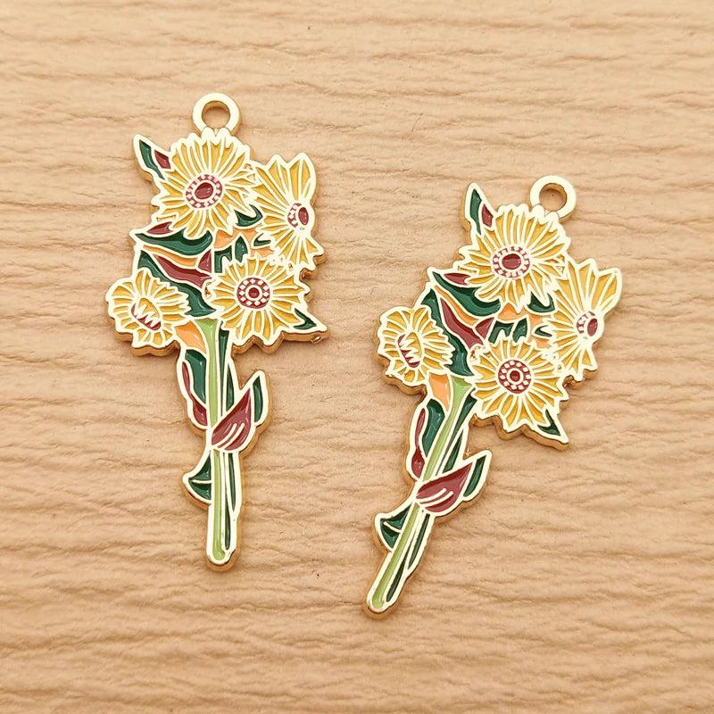10pcs Flower Charm for Jewelry Making Enamel Necklace Pendant Keychain