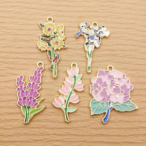 10pcs Flower Charm for Jewelry Making Enamel Necklace Pendant Keychain