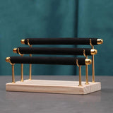 3-layer Jewelry Display Rack Wood Sponge Rod Ring Storage