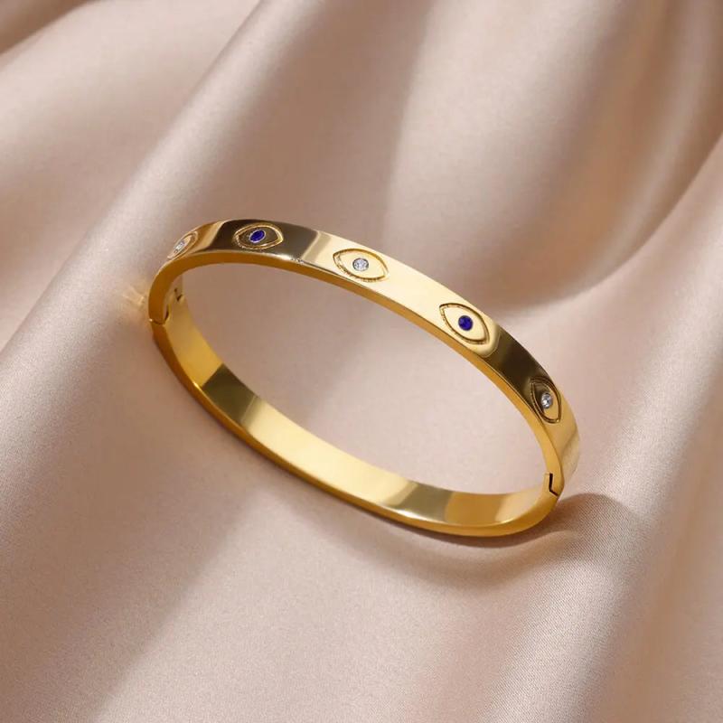 Zircon Evil Eye Bracelet Stainless Steel Plated Bangle