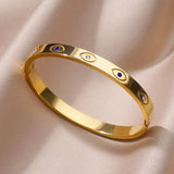 Zircon Evil Eye Bracelet Stainless Steel Plated Bangle