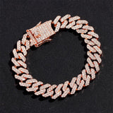 Rose Iced Out Paved Cuban Chain Bracelet 2 Row Rhinestone Link Hip Hop Jewelry