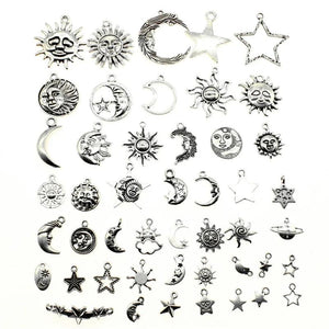 40g Antique Silver Zinc Alloy Sun Moon Star Charms for DIY Jewelry Making