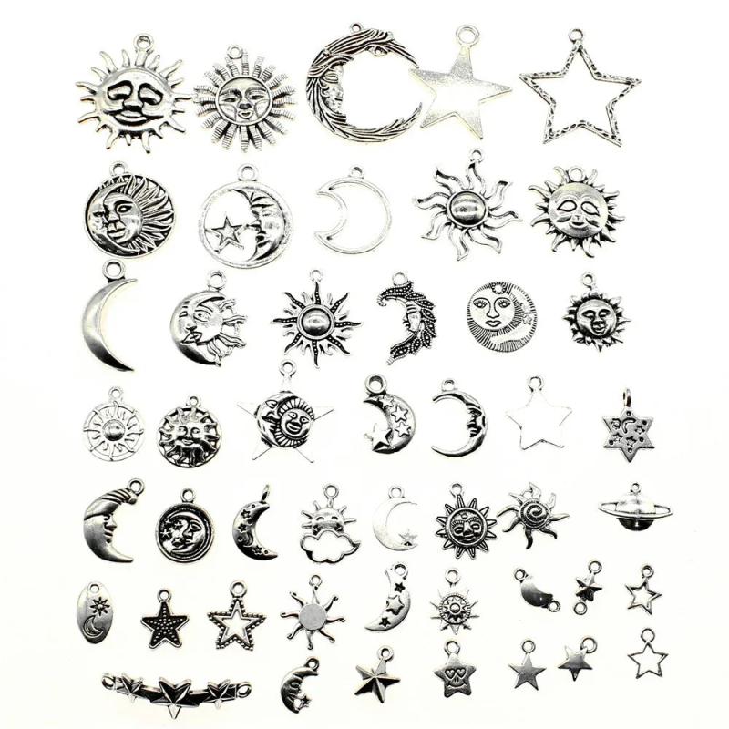 40g Antique Silver Zinc Alloy Sun Moon Star Charms for DIY Jewelry Making