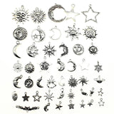 40g Antique Silver Zinc Alloy Sun Moon Star Charms for DIY Jewelry Making