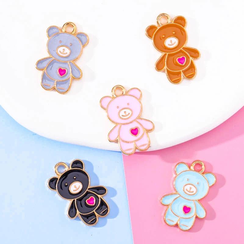 20Pcs Mixed Enamel Bear Pendant Charm DIY Jewelry Making Accessories
