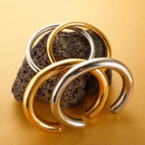 Stainless Steel Plated Thick Tube Open Bangle Cuff Bracelet