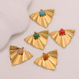4pcs Natural Stone Stainless Steel Pendants Twisted Triangle Charm Dangle