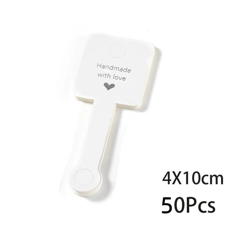 50Pcs 4x10cm Fold Over Paper Cardboard Keychain Self Adhesive Necklace Tags DIY