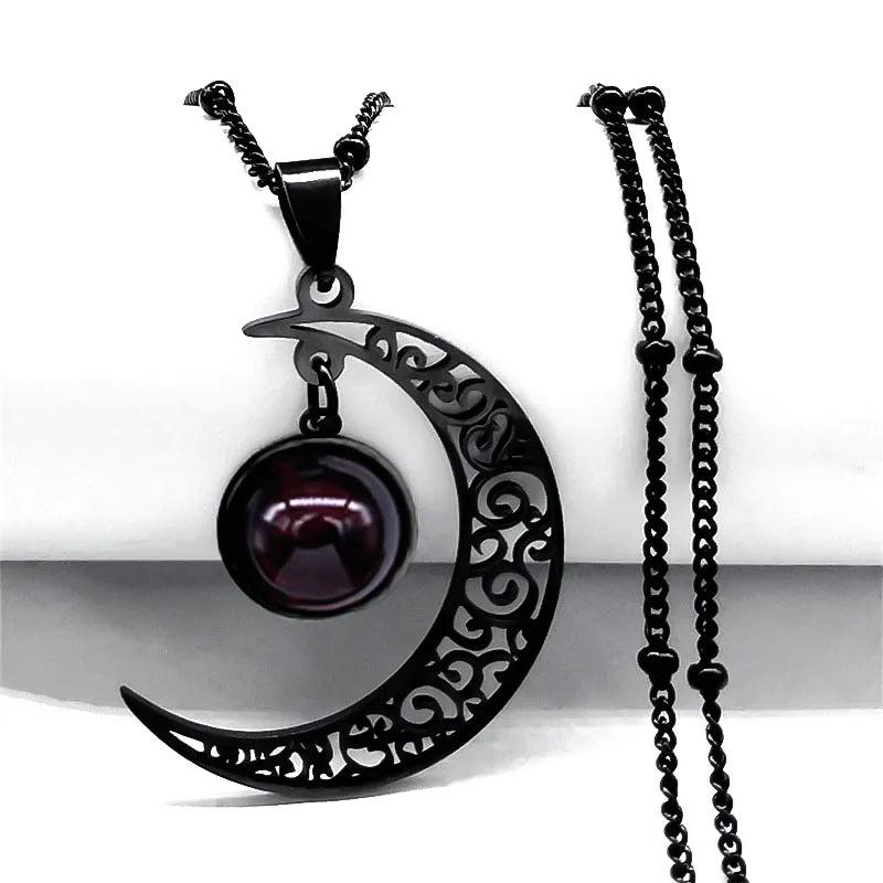 Moon Stainless Steel Women Necklace Class Bead Chain Jewelry collier femme