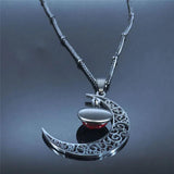 Moon Stainless Steel Women Necklace Class Bead Chain Jewelry collier femme