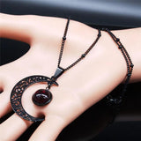 Moon Stainless Steel Women Necklace Class Bead Chain Jewelry collier femme