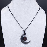 Moon Stainless Steel Women Necklace Class Bead Chain Jewelry collier femme