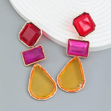 Colorful Square Water Drop Resin Earrings Statement Party Jewelry