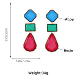 Colorful Square Water Drop Resin Earrings Statement Party Jewelry