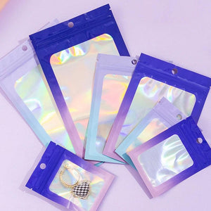 50pcs Gradient Holographic Laser Foil Bags Resealable Zip lock Bags