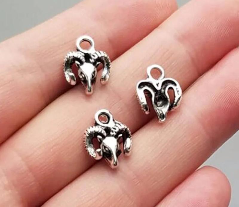 50pcs Antique Silver Plated 3D Mini Sheep Head Charms for Jewelry Making