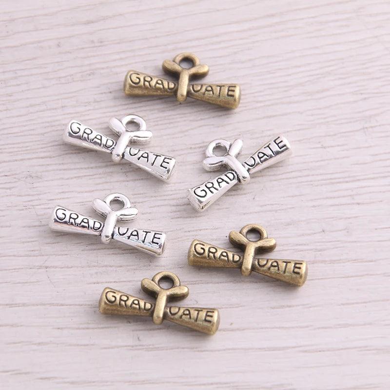 30PCS 11*21mm Graduate Cap Charms Letter Pendant Jewelry