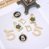 10pcs Number Five Flower Perfume Golden Charms Metal Pendant