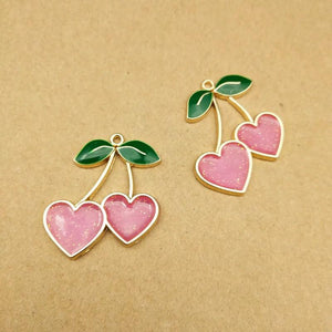 10pcs Enamel Heart Cherry Charm for DIY Jewelry Making