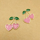 10pcs Enamel Heart Cherry Charm for DIY Jewelry Making